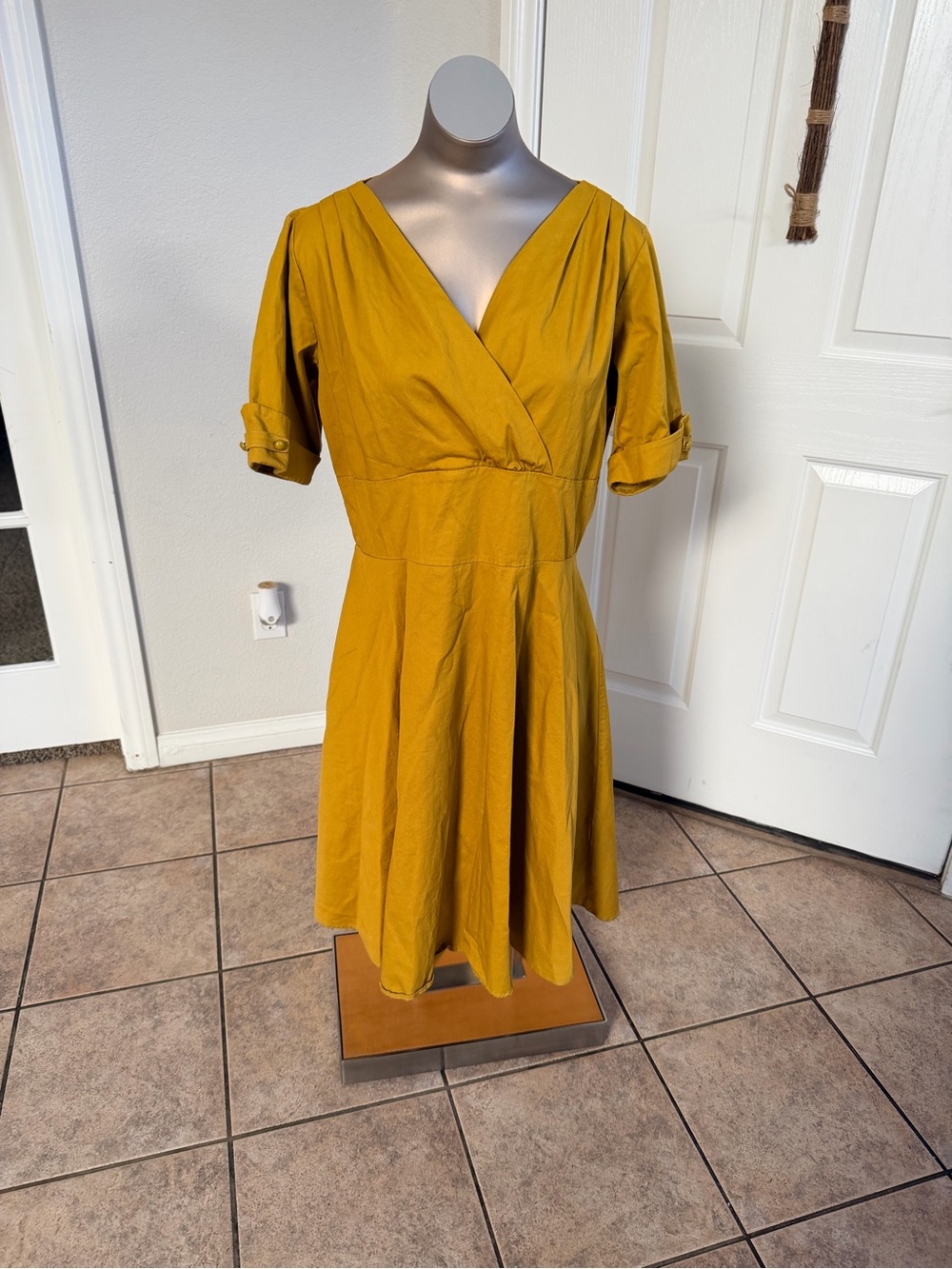 Flattering Wrap V-Neck Women's Dress in Mustard